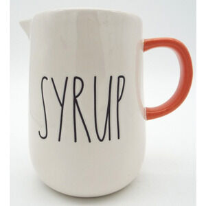 RAE DUNN Pitcher White SYRUP Orange Handle Breakfast Pancakes Waffles Artisan